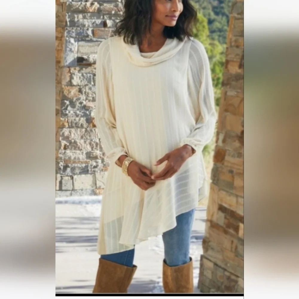 Soft Surroundings Neapolitan Asymmetric Angled Cowl Neck Tunic Top size XS